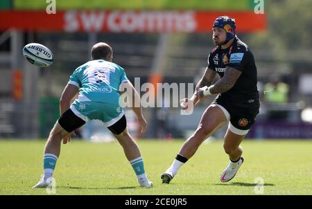 Jack Nowell von Exeter Chief (rechts) während des Spiels der Gallagher Premiership in Sandy Park, Exeter. Stockfoto