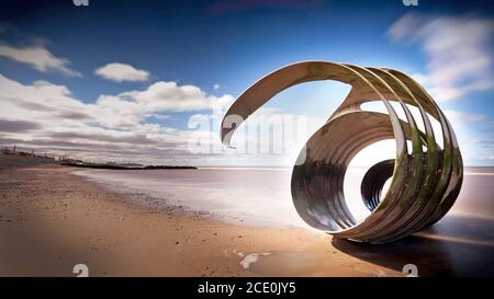 Mary's Shell, Installation moderner Kunst am Strand von Cleveley in der Nähe von Blackpool. Stockfoto