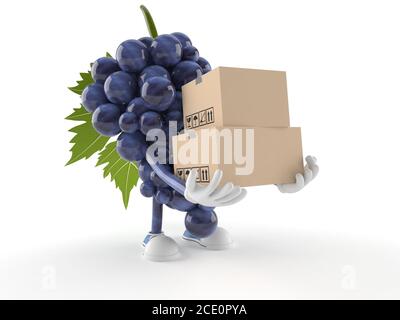 Trauben Charakter mit Boxen isoliert auf weißem Hintergrund Stockfoto