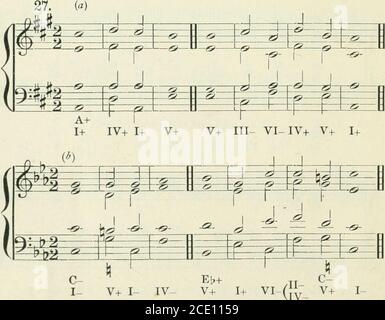 . Eine Abhandlung über Harmonie, mit Übungen. I I 1, I I R I I I ^=1=1 4^4 -^ -*- -•- -^- ^M^ J 1.1 LI D I F4- R =F= II- I- VI+ V+ I- (JJ  V+ 1+ 1+ IV+ V+VI- (JY V+ I. KADENZEN UND SEQUENZEN S 28. () 43 ,-i=^= Me: -?=*- --^- j. r -2^- r EB+1+ IV+ Lo III- VI- II- V+ 9iil? ^s -J- r r s V+ t4= 1+ VI- II IV+ 1+ .w m f=±p-- -A- 9#2 11; -(2- r- I- V+ ^ ^ J. £ VI+ f^ I- ?^ V+ ^¥^ im»* ^ V+ VI+ -f=r^ Xh2- IV T r- 44 29. *^i ^m 4: G+ 1+ KADENZEN UND SEQUENZEN t=i =F= V+ :t: -s^- -r-^r IV+ 1+ --r- V+ VI- V+ I –^ 94f III VI- L    II- V+ VI- II- V+ 1+ Stockfoto