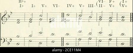 . Eine Abhandlung über Harmonie, mit Übungen. /VI-A+/I+ 1+ VI-V+ i+(ii-V+( V+VV+ 1+ VI- IV+ Wenn 11- V+ 1+ 4. KADENZEN UND SEQUENZEN J ^- 33 :=t=q: -(2 – 1=- (^(=2- 335.- -^-J-AA.J. p /VI- F+ /I +IV+ V+ III-UI- V+ vv+. B7+ /II- 1+ IV+ Viv G- B7+ V+ 1+ V+ VI- IV+ V+ 1+ m^^^mpEi^^^i gi g< azgEe -is- ^ g) g^ -^9- -(=– -g» – g- ^ -(5-(S-- E- # - ^ # - I  V+ I VlV- V4- IV- V+ V Stockfoto