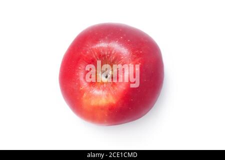 Draufsicht auf rip roten Apfel isoliert auf weißem Hintergrund. Frische Bio-Apfelfrüchte. Beschneidungspfad. Stockfoto
