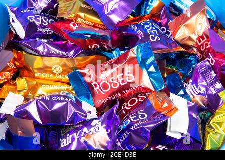 Auswahl an Cadbury Roses Chocolates, Leicestershire, England, Vereinigtes Königreich Stockfoto