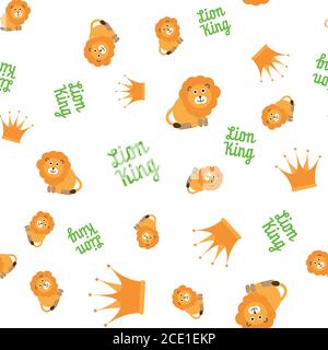 Lion King. Cute Children theme. Seamless background pattern. Vector illustration. Stock Vektor