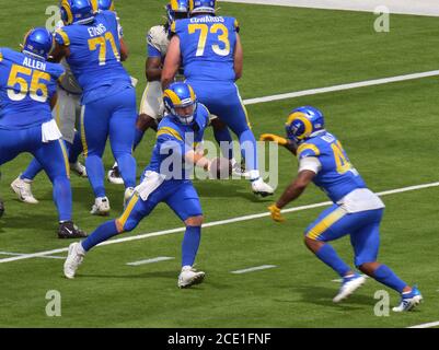 Los Angeles Rams quarterback Bryce Perkins against the Denver Broncos  during the first half of an NFL preseason football game, Saturday, Aug. 28,  2021, in Denver. (AP Photo/David Zalubowski Stock Photo - Alamy