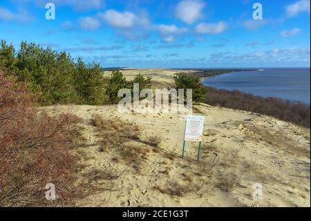 Hohe Dünen und Kiefernwald, Sanddüne und Meer, Kurische Nehrung Naturschutzgebiet, Russland, Kaliningrad Region, Kurische Nehrung, Ostsee, 24. Februar 2020 Stockfoto