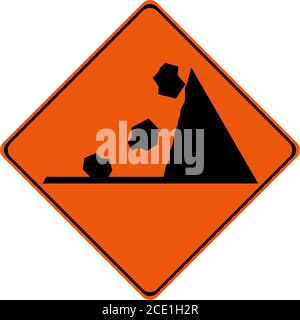Warnschild mit Steinschlag Symbol Stockfoto