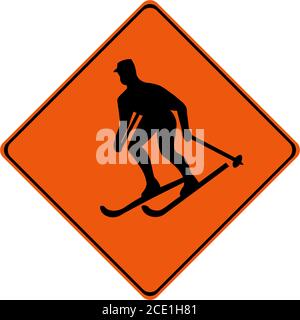 Warnschild mit Skifahrer Symbol Stockfoto