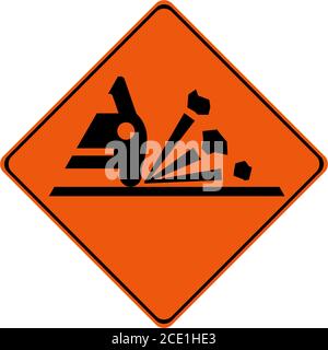 Warnschild mit Kies auf der Straße Symbol Stockfoto