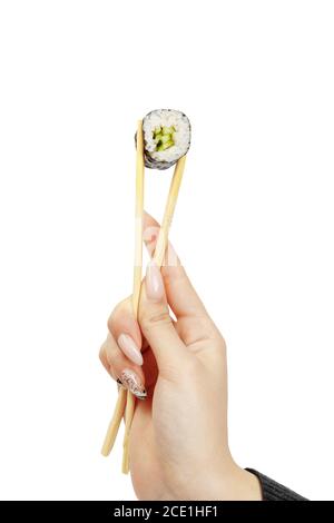 Japanische Küche, Sushi-Brötchen auf weißem Hintergrund isoliert, Nahaufnahme Stockfoto