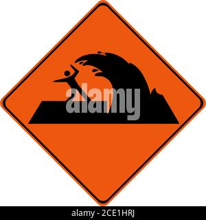 Warnschild mit dem tsunami Symbol Stockfoto