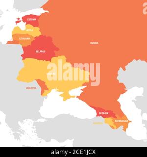 Region Osteuropa. Karte der Länder in Osteuropa. Post sowjetischen und kaukasischen Ländern. Vektorgrafik. Stock Vektor