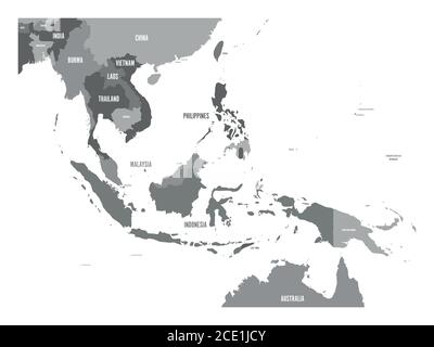 Karte von Südostasien. Vektorkarte in Graustufen. Stock Vektor