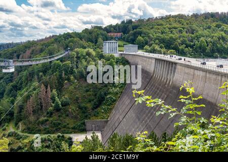 Oberharz am Brocken, DEUTSCHLAND - August 29.2020: Der Rappbode-Staudamm ist der größte Staudamm im Harz sowie der höchste Staudamm Deutschlands. Stockfoto