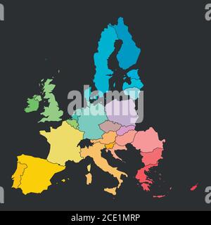 Bunte Karte der Europäischen Union, EU, Mitgliedsstaaten. Einfache flache Vektordarstellung. Stock Vektor