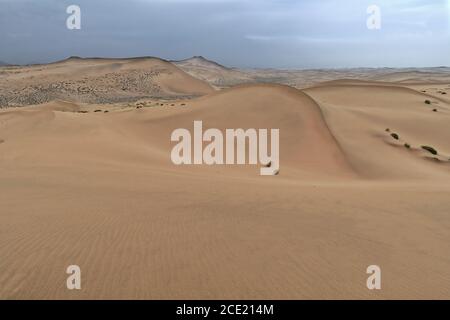 Bewegte und stationäre Sanddünen-Badain Jaran Wüste. Alxa Plateau-Innere Mongolei-China-1031 Stockfoto