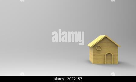 Wooden 3d Home Shape weiß auf grauweißem Hintergrund und Copyspace für Ihren Text. Ideen Haus Konzept. Illustration isoliertes Rendern. Stockfoto