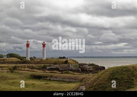 Insel Aix, Frankreich. August 2020. Gesamtansicht des Leuchtturms Ile d'Aix in Charente-Maritime, Frankreich. Stockfoto