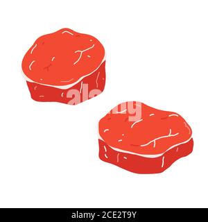 Augenfilet oder Filetsteak, rohes frisches Fleisch, Rinderschnitt-Illustration, realistische Vektorgrafik auf weißem Hintergrund Stock Vektor