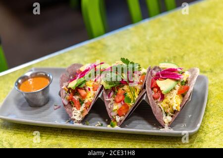 Gourmet Frühstück Tacos in Santa Fe Stockfoto