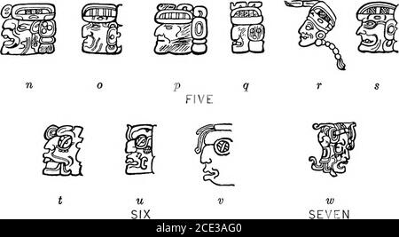 . Eine Einführung in das Studium der Maya Hieroglyphen. VIER. Abb. 51. Kopfvariantenzahl 1 bis 7, einschließlich Stirnschmuck, der, um die Zahl 1 zu bezeichnen, ^^ sein muss.^j^ aus mehr als einem Teil (*) zusammengesetzt, um ihn ^W vom Stirnschmuck (**) zu unterscheiden, Was, wie wir im Vorspr-ten sehen werden, das wesentliche Element des Kopfes für 8 ist (Abb. 52, a-f).bis auf ihre Stirnverzierungen sind die Köpfe für 1 und 8 fast identisch, und es muss große Sorgfalt ausgeübt werden, um zu vermeiden, dass man das eine mit dem anderen verwechseln kann.43508 57–15 7 98 BTJBEAU DER AMEBICAN ETHNOLOGIE [BDLL. 57 die h Stockfoto