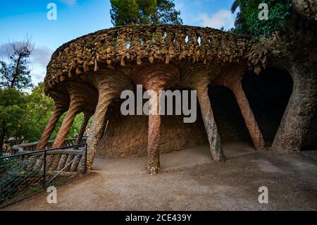 Park Guell Columns in Barcelona, Spanien Stockfoto