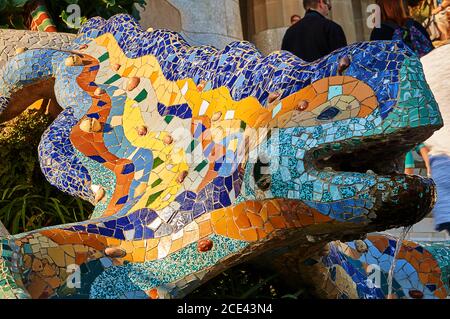 Park Guell Dragon Statue in Barcelona, Spanien Stockfoto