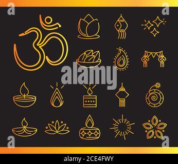 Glücklich diwali indien Festival, deepavali Religion Ereignis traditonal Gradienten Stil Symbole Vektor Illustration Stock Vektor