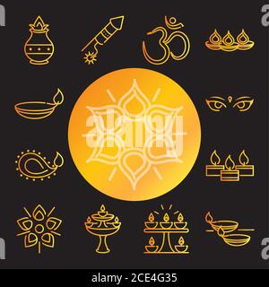 Happy diwali indien Festival, deepavali Religion Ereignis, Gradienten Stil Symbole Vektor Illustration Stock Vektor