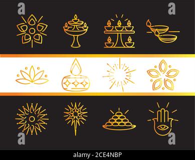 Glücklich diwali indien Festival, deepavali Religion Ereignis Gradienten Stil Symbole Vektor Illustration Stock Vektor