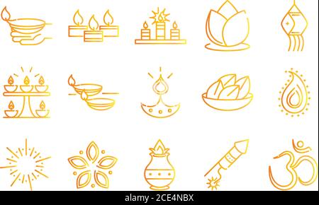 Glücklich diwali indien Festival, deepavali Religion Ereignis Gradienten Stil Symbole Vektor Illustration Stock Vektor