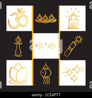 Glücklich diwali indien Festival, deepavali Religion Ereignis Gradienten Stil Symbole Vektor Illustration Stock Vektor