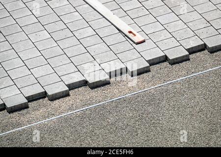 Betonbodenplatten verlegen Stockfoto