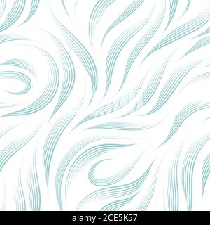 Vektor nahtloses Muster von Linien mit einem Stift in blau auf weißem Hintergrund isoliert gezeichnet.Textur aus fließenden Streifen und Schleifen. Stock Vektor