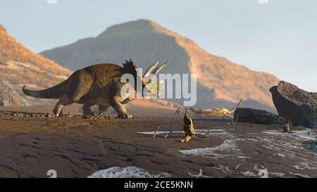 Triceratops horridus, Dinosaurier am Strand Stockfoto