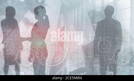 Geschäftslösungen für Erfolg und Strategie. Gear Mixed Media Konzept. Stockfoto