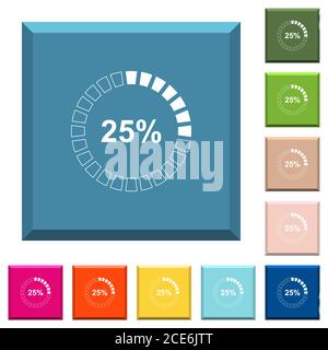 25 % geladene weiße Symbole auf quadratischen Tasten in Verschiedene Trendfarben Stock Vektor