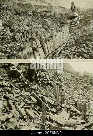 . Geschichte des Panamakanals; seine Konstruktion und Erbauer . i. Der verstorbene Col. D. D. Gaillard, das Genie von Culebra Cut. 2. Blick von der Cucaracha-Rutsche auf Pedro Miguel, dessen Schlösser im Hintergrund erscheinen. 3- Blick vom Contractors Hill, Blick vorbei Cucaracha Rutsche.. Umbruch im Boden des Culebra Schnittes., Blick auf die Basaltformationen am Gold Hill, in Culebra Schliff. DER KAMPF MIT DER NATUR 141 gehen zu Längen, die in der Geschichte der Ingenieurskunst beispiellos sind. Tausend und ein nicht vorhersehbare Schwierigkeiten entstanden. Die Natur versetzte ihr mächtiges selbst zwischen dem Kanaleningenieur und seinem Zweck, und Stockfoto