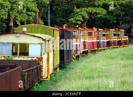 Alte industrielle diesel Zug mit mehreren Kutschen Stockfoto