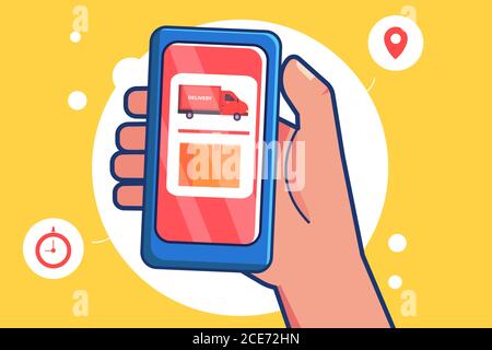 Lieferung Online-Konzept. Hand halten Smartphone Stock Vektor