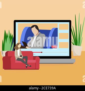 Online-Psychotherapie. Live-Stream Psychologe Beratung. Vektor psychische Psychologie, Gesundheit Hilfe Beratung Depression, Illustration helpline psyc Stock Vektor