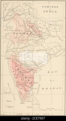 . Indika. Das Land und die Menschen von Indien und Ceylon . efface. Es wird geschätzt, dass in der Hungersnot von 1770 nicht weniger als zehn Millionen Menschen umkamen. Die größten Hungersnöte, die Indien havedesolated haben in den Jahren 942,1631,1770,1837,1866,1876-78 aufgetreten. In der letzten großen Hungersnot (1876-78) waren nicht weniger als sechzehn Millionen Menschen erkrankt, entweder durch Tod, Krankheit oder ungenügende Nahrung.f allmählich wird die Regierung über die Hungersnöte kontroliert. Es erspart keine Arbeit oder Kosten für die Überlastung. Mit Hilfe der Eisenbahn ermöglicht sie den Leidenden einen schnellen Transport der Versorgung Stockfoto