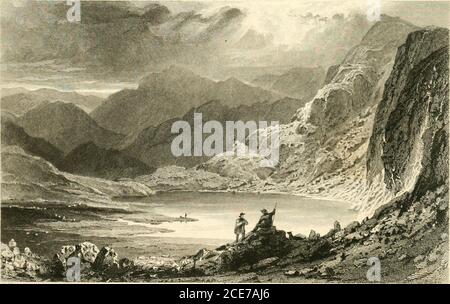 . Westmoreland, Cumberland, Durham und Northumberland, illustriert : aus Originalzeichnungen von Thomas Allom, George Pickering, & c. ; mit Beschreibungen von T. Rose . CUMBERLAND, DURHAM UND NORTHUMBERLAND. 07 die Nachbarschaft dieser Tama ist einzigartig wild, romantisch und einsam. Mit Ausnahme des unternehmungslustigen Angler, oder der wandernden Hirten, wenig ist zu bethat nicht auf völlige Einsamkeit anzeigen. An der Seeseite, auf einem Stein, steht der Reiher ganz allein, noch als) leblose Fliesen !Sloul) bewegt seinen nachbardischen Flügel, und wolkenartig schwimmend mit dem Sturm, lässt endlich das ruhige Tal. Stockfoto