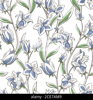 Bluebell Blume Grafik Farbe nahtlose Muster Skizze Hintergrund Illustration Vektor Stock Vektor