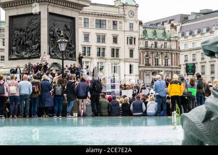 WESTMINSTER, LONDON/ENGLAND- 29. August 2020: Demonstranten bei einer Anti-Lockdown-Kundgebung „Unite for Freedom“ gegen die Einschränkungen des Coronavirus Stockfoto