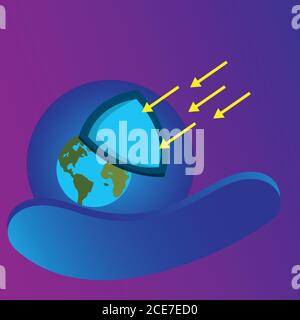 Abbildung zum Ozonschutz. Flache Ausführung, Erde und Abschirmung. Vektor der Designvorlage Stock Vektor