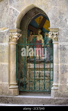 Rocamadour, Frankreich - 3. September 2018: Statinon 4 Jesus begegnet seiner Mutter, Maria. Stationen der Kreuzigung am Heiligtum von Rocamadour. Franc Stockfoto