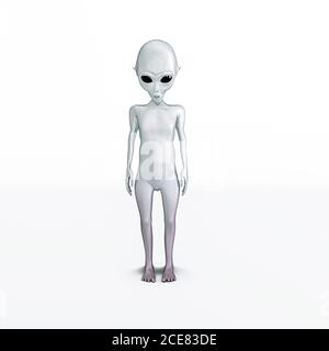 Alien isoliert auf weißem Hintergrund, 3D-Darstellung Stockfoto