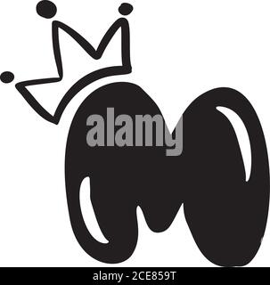 Vektor plump vintage niedlichen Buchstaben M mit Krone. Princess Element Schriftartlogo. Valentine Hand gezeichnete Alphabet Zeichen für Seite Dekoration und Design Stock Vektor