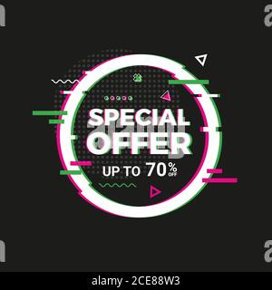 Verzerrter Glitch Stil moderner Hintergrund Verkauf Banner für Grafik-Design - Banner, Poster, Flyer, Broschüre, Karte. Vektorgrafik. Stock Vektor